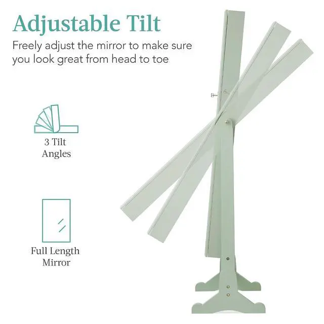 Alt view image 3 of 7 - Freestanding Jewelry Armoire Cabinet, Full Length Standing Mirror, Lockable Makeup Storage Organizer, w/Velvet Lining, 3 Angles, Lock, Accessory Pouch, 5 Shelves - Sage