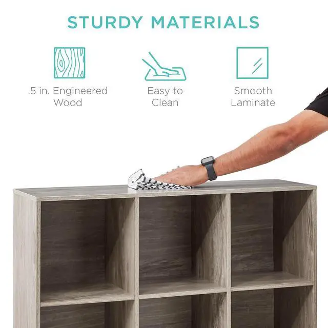 Alt view image 7 of 7 - Best Choice Products 9-Cube Storage Organizer, 11in Shelf Opening, Bookcase, Display Shelf, Customizable w/ 3 Removable Back Panels - Greige