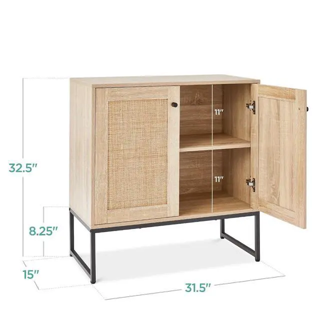 Alt view image 3 of 7 - 2-Door Rattan Storage Cabinet, Accent Furniture, Multifunctional Cupboard for Living Room, Hallway, Kitchen, Sideboard, Buffet Table w/Non-Scratch Foot Pads - Natural