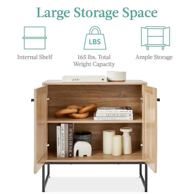 Alt view image 4 of 7 - 2-Door Rattan Storage Cabinet, Accent Furniture, Multifunctional Cupboard for Living Room, Hallway, Kitchen, Sideboard, Buffet Table w/Non-Scratch Foot Pads - Natural