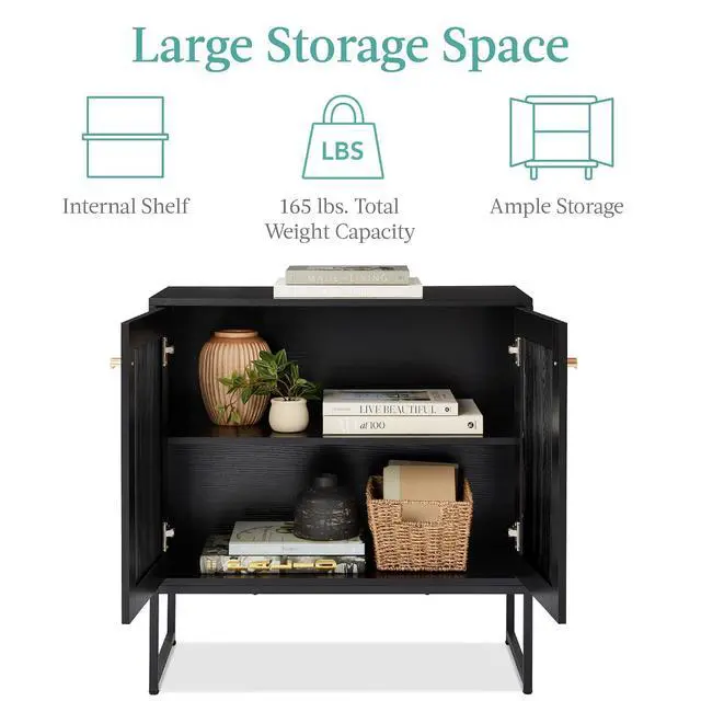 Alt view image 4 of 7 - 2-Door Rattan Storage Cabinet, Accent Furniture, Multifunctional Cupboard for Living Room, Hallway, Kitchen, Sideboard, Buffet Table w/Non-Scratch Foot Pads - Black