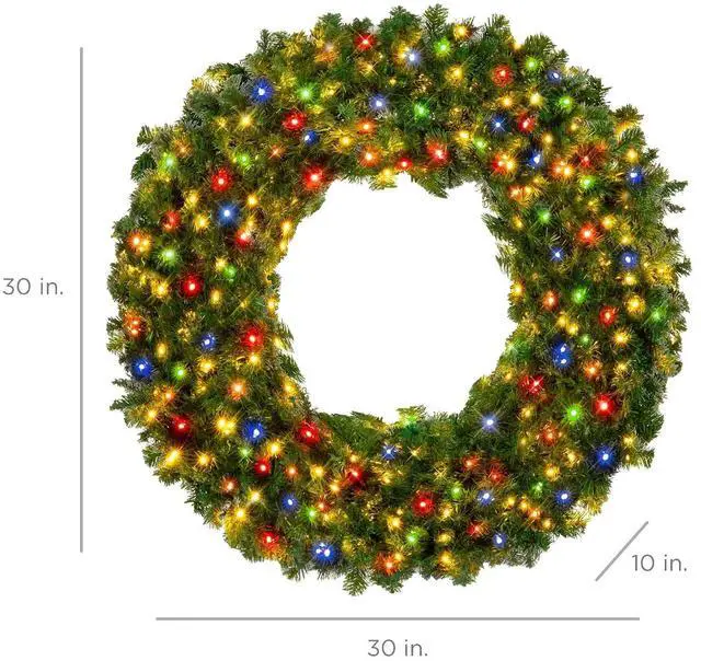 Alt view image 2 of 7 - 30in Large Artificial Pre-Lit Fir Christmas Wreath Holiday Accent Decoration w/ 100 Multicolor Lights, 220 PVC Tips
