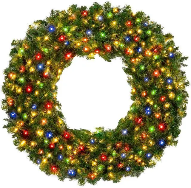 Main image of 60in Large Artificial Pre-Lit Fir Christmas Wreath Holiday Accent Decoration w/ 375 Multicolor Lights, 930 PVC Tips