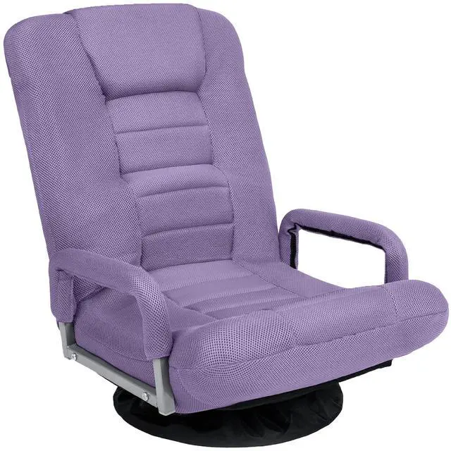 Main image of Swivel Gaming Chair 360 Degree Multipurpose Floor Chair Rocker for TV, Reading, Playing Video Games w/Lumbar Support, Armrest Handles, Adjustable Foldable Backrest - Light Purple