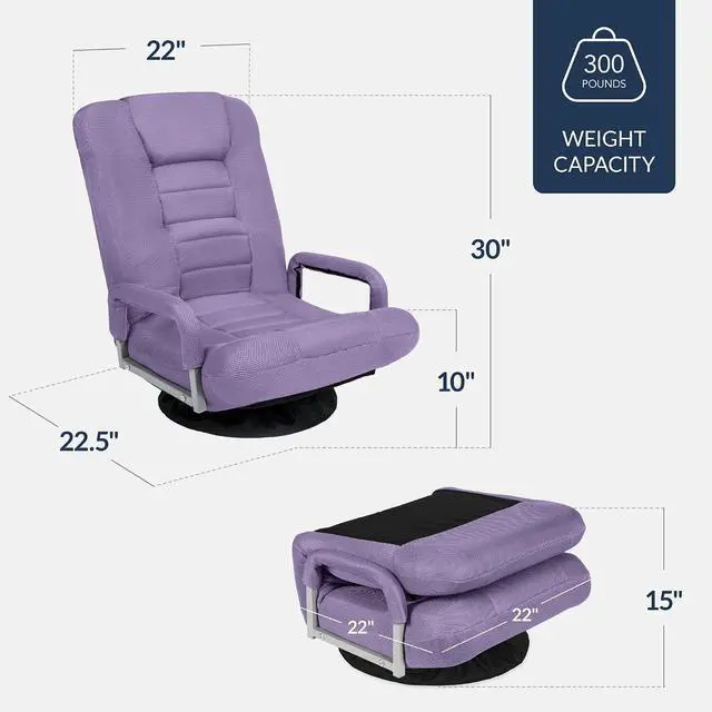 Alt view image 3 of 7 - Swivel Gaming Chair 360 Degree Multipurpose Floor Chair Rocker for TV, Reading, Playing Video Games w/Lumbar Support, Armrest Handles, Adjustable Foldable Backrest - Light Purple
