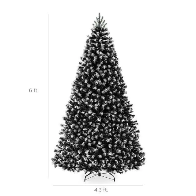 Alt view image 2 of 7 - Artificial Frosted Christmas Tree, 6ft Premium Unlit Realistic Spruce Holiday Décor w/Dense Branches, Metal Base - Black Spruce