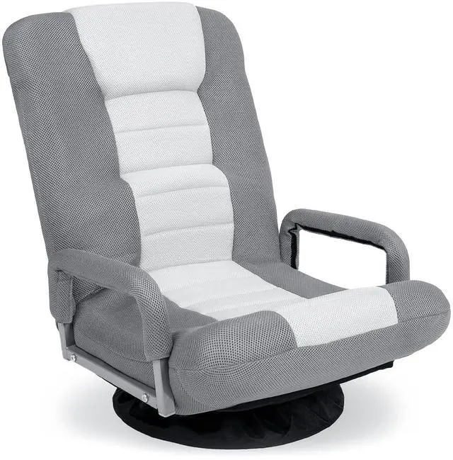 Main image of Swivel Gaming Chair 360 Degree Multipurpose Floor Chair Rocker for TV, Reading, Playing Video Games w/Lumbar Support, Armrest Handles, Adjustable Foldable Backrest - Gray/White