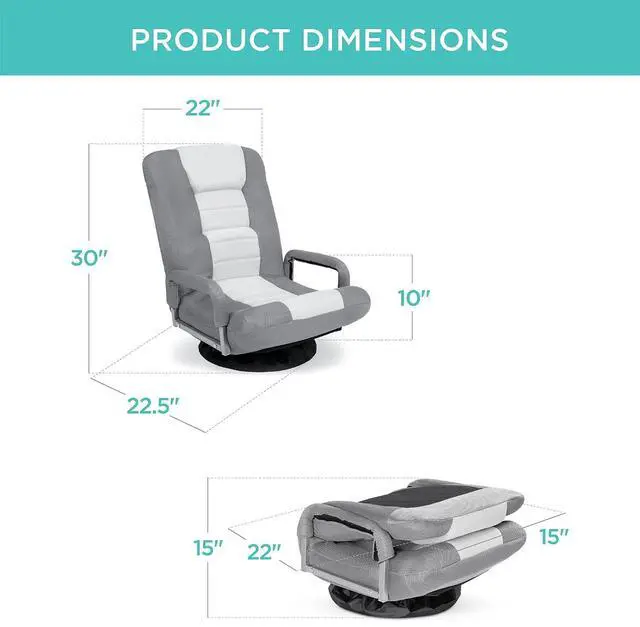 Alt view image 2 of 7 - Swivel Gaming Chair 360 Degree Multipurpose Floor Chair Rocker for TV, Reading, Playing Video Games w/Lumbar Support, Armrest Handles, Adjustable Foldable Backrest - Gray/White