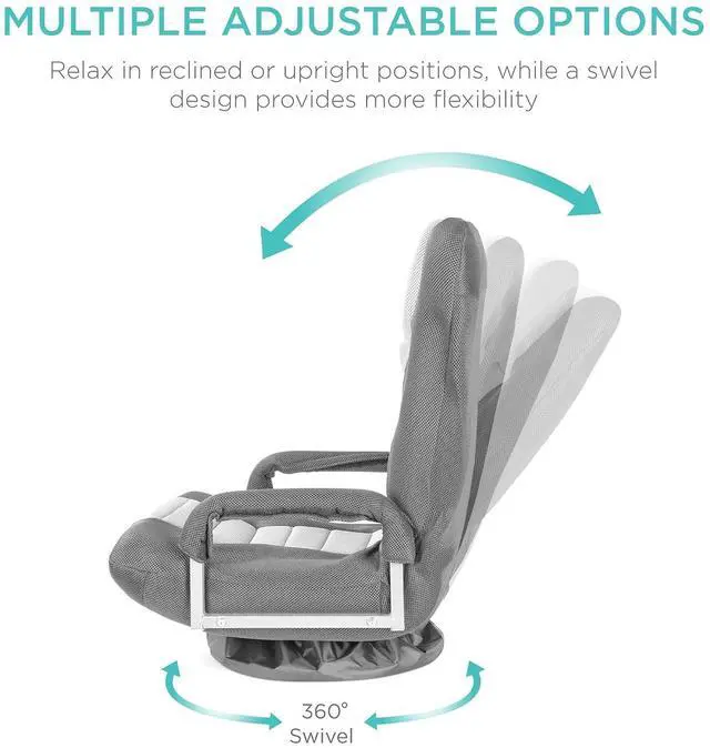 Alt view image 3 of 7 - Swivel Gaming Chair 360 Degree Multipurpose Floor Chair Rocker for TV, Reading, Playing Video Games w/Lumbar Support, Armrest Handles, Adjustable Foldable Backrest - Gray/White