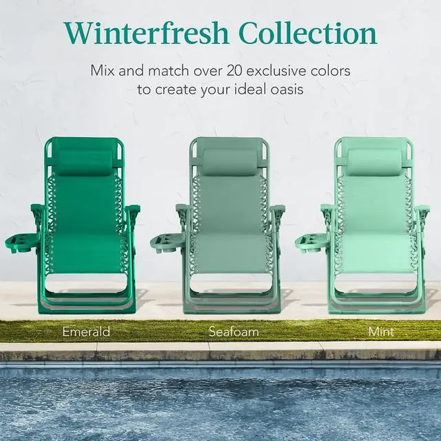 Alt view image 7 of 7 - Adjustable Zero Gravity Chair, Monochromatic Color Folding Patio Recliner w/Side Tray, Headrest - Emerald