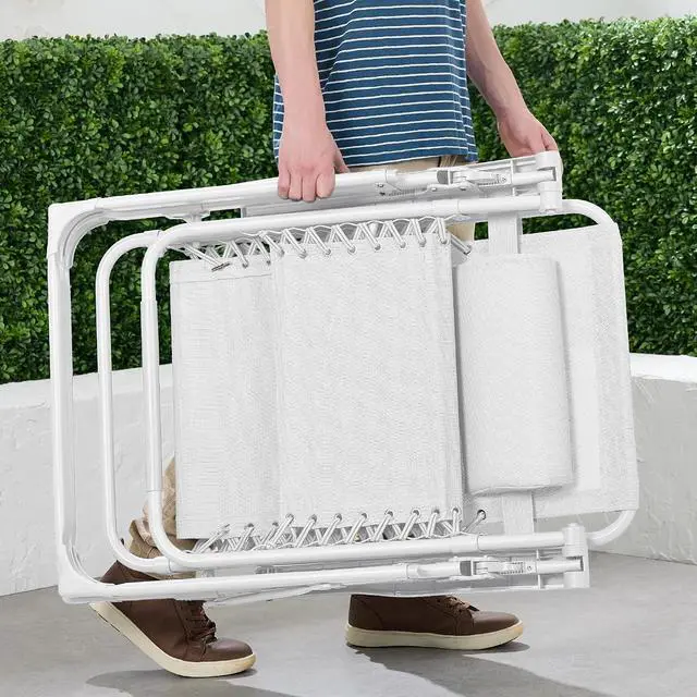 Alt view image 5 of 7 - Adjustable Zero Gravity Chair, Monochromatic Color Folding Patio Recliner w/Side Tray, Headrest - Snow