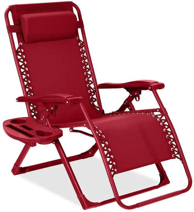 Main image of Adjustable Zero Gravity Chair, Monochromatic Color Folding Patio Recliner w/Side Tray, Headrest - Ruby