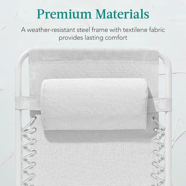 Alt view image 6 of 7 - Adjustable Zero Gravity Chair, Monochromatic Color Folding Patio Recliner w/Side Tray, Headrest - Snow