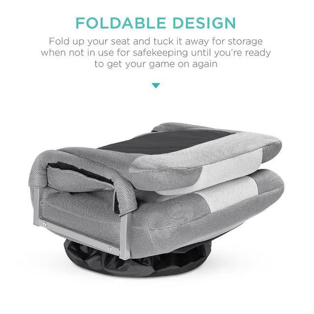 Alt view image 5 of 7 - Swivel Gaming Chair 360 Degree Multipurpose Floor Chair Rocker for TV, Reading, Playing Video Games w/Lumbar Support, Armrest Handles, Adjustable Foldable Backrest - Gray/White