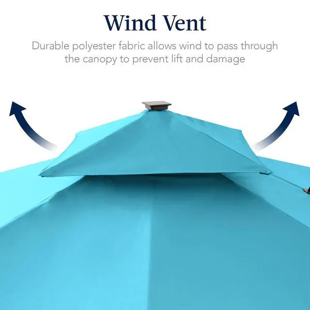 Alt view image 7 of 7 - 9x12ft LED Cantilever Patio Umbrella w/Base Included & 360° Rotation, Large Solar Offset Hanging Outdoor Sun Shade for Deck, Backyard Table w/Stand & Lights Sky Blue
