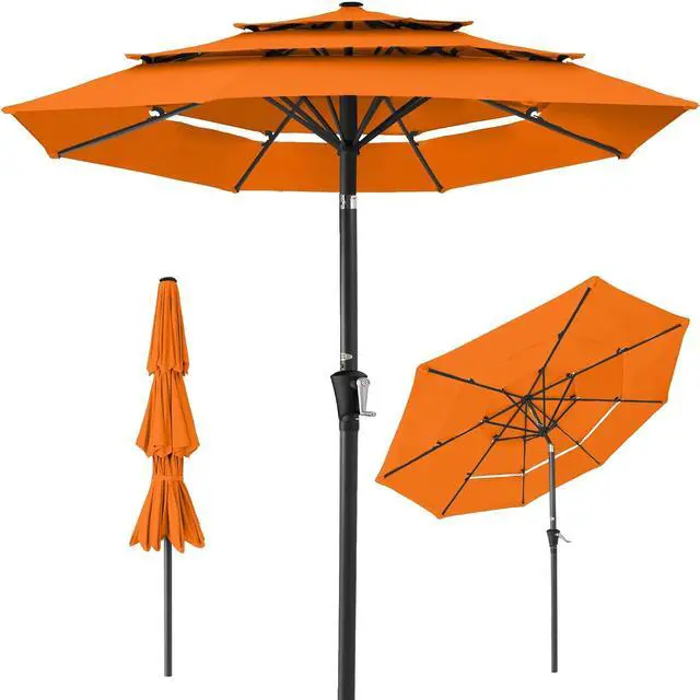 Main image of 10ft 3-Tier Market Patio Umbrella, Outdoor Sun Shade with Tilt, Crank Lift, 8 Ribs for Backyard, Deck, Poolside Orange