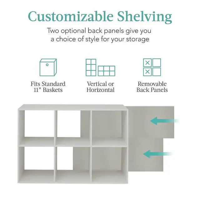 Alt view image 3 of 7 - Best Choice Products Kids Bookcase 6-Cube Storage Organizer, 11in Shelf Opening, Bookshelf, Toy Storage, Customizable w/ 3 Removable Back Panels Gray
