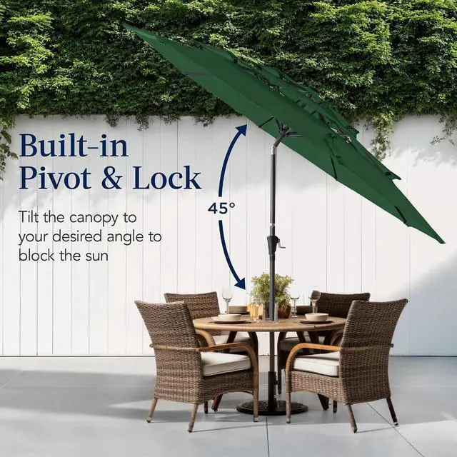 Alt view image 5 of 7 - 10ft 3-Tier Market Patio Umbrella, Outdoor Sun Shade with Tilt, Crank Lift, 8 Ribs for Backyard, Deck, Poolside Green