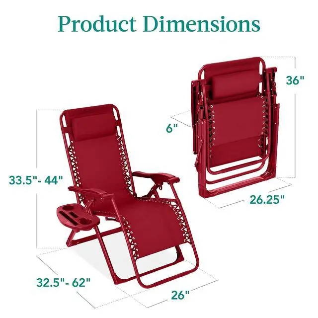 Alt view image 3 of 7 - Adjustable Zero Gravity Chair, Monochromatic Color Folding Patio Recliner w/Side Tray, Headrest - Ruby