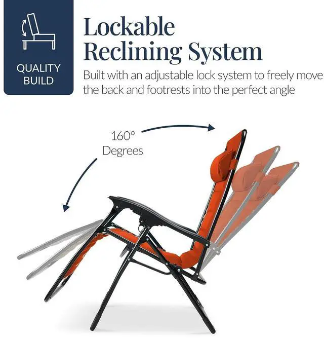 Alt view image 7 of 7 - Oversized Padded Zero Gravity Chair, Folding Outdoor Patio Recliner, XL Anti Gravity Lounger for Backyard w/Headrest, Cup Holder, Side Tray, Polyester Mesh - Burnt Orange