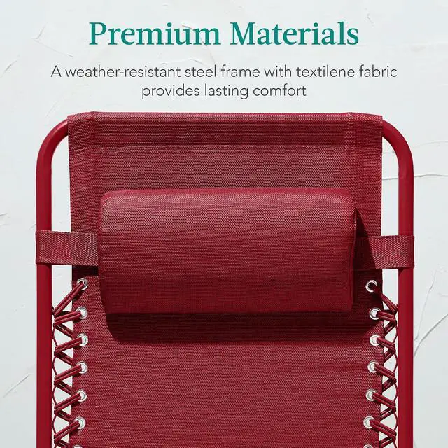 Alt view image 6 of 7 - Adjustable Zero Gravity Chair, Monochromatic Color Folding Patio Recliner w/Side Tray, Headrest - Ruby