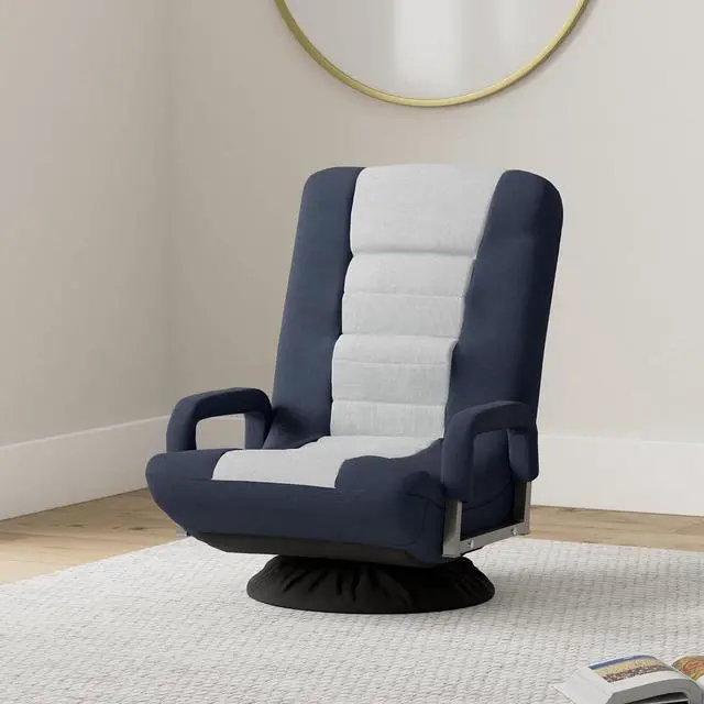 Alt view image 2 of 7 - Swivel Gaming Chair 360 Degree Multipurpose Floor Chair Rocker for TV, Reading, Playing Video Games w/Lumbar Support, Armrest Handles, Adjustable Foldable Backrest - Blue/Gray
