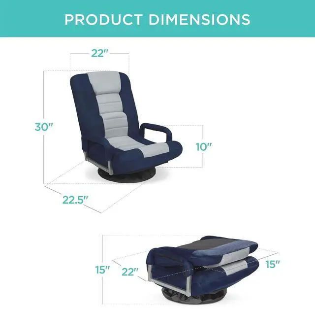 Alt view image 3 of 7 - Swivel Gaming Chair 360 Degree Multipurpose Floor Chair Rocker for TV, Reading, Playing Video Games w/Lumbar Support, Armrest Handles, Adjustable Foldable Backrest - Blue/Gray