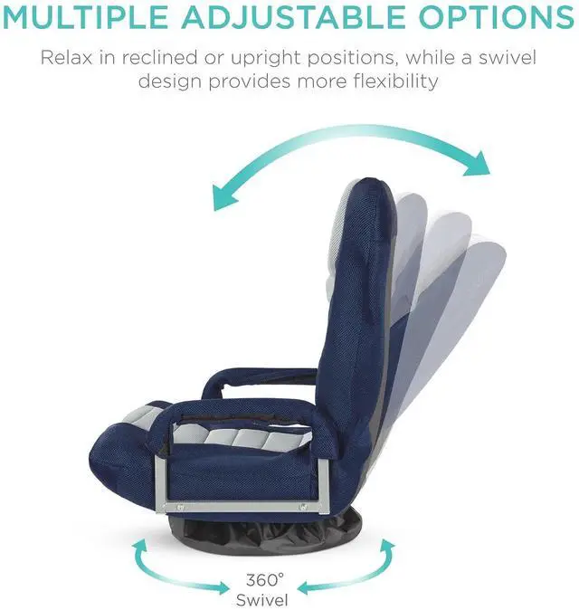 Alt view image 4 of 7 - Swivel Gaming Chair 360 Degree Multipurpose Floor Chair Rocker for TV, Reading, Playing Video Games w/Lumbar Support, Armrest Handles, Adjustable Foldable Backrest - Blue/Gray