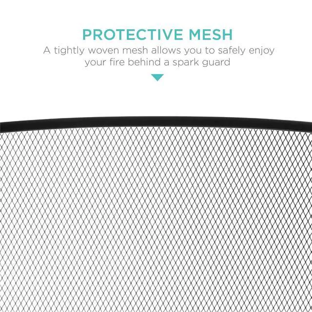 Alt view image 3 of 7 - 47.5x27.25in 3-Panel Simple Steel Mesh Fireplace Screen, Fire Spark Guard Grate for Living Room Home Decor w/Rustic Worn Finish - Black