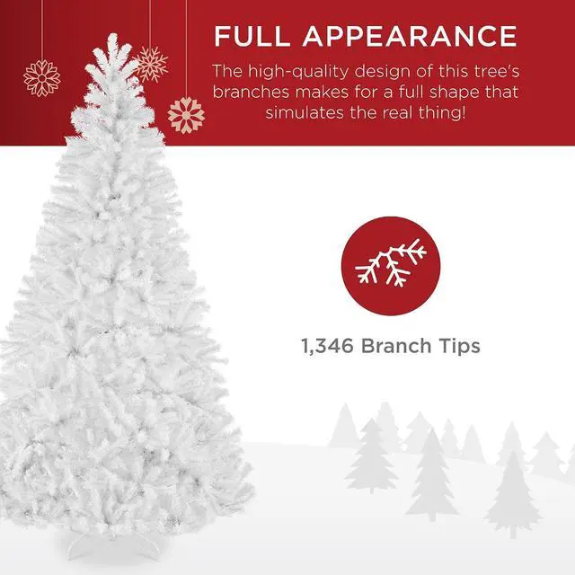 Alt view image 4 of 7 - Artificial Christmas Tree, 7.5ft Premium Unlit Realistic Spruce Holiday Décor w/Dense Branches, Metal Base White Spruce