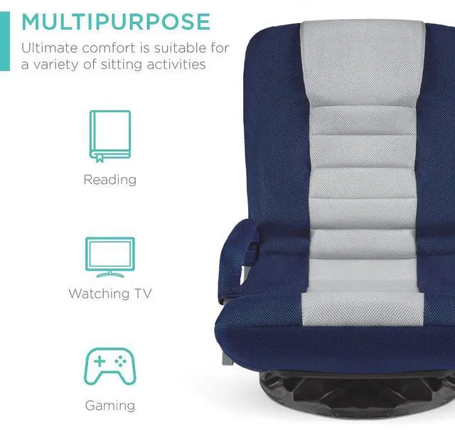 Alt view image 5 of 7 - Swivel Gaming Chair 360 Degree Multipurpose Floor Chair Rocker for TV, Reading, Playing Video Games w/Lumbar Support, Armrest Handles, Adjustable Foldable Backrest - Blue/Gray