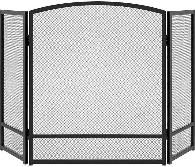 Main image of 47.5x27.25in 3-Panel Simple Steel Mesh Fireplace Screen, Fire Spark Guard Grate for Living Room Home Decor w/Rustic Worn Finish - Black