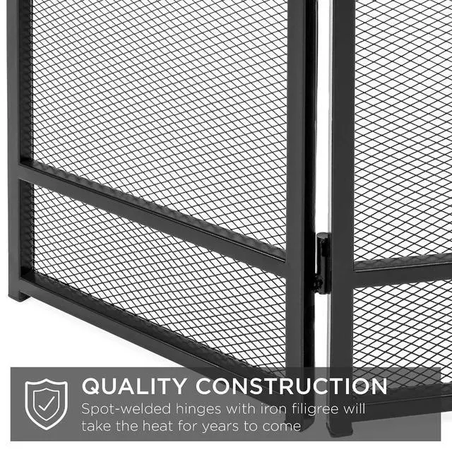 Alt view image 4 of 7 - 47.5x27.25in 3-Panel Simple Steel Mesh Fireplace Screen, Fire Spark Guard Grate for Living Room Home Decor w/Rustic Worn Finish - Black