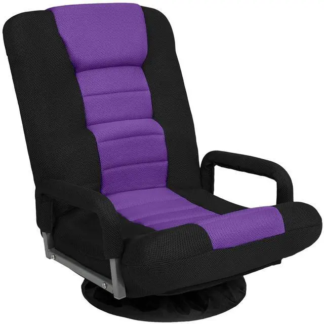 Main image of Swivel Gaming Chair 360 Degree Multipurpose Floor Chair Rocker for TV, Reading, Playing Video Games w/Lumbar Support, Armrest Handles, Adjustable Foldable Backrest - Black/Purple