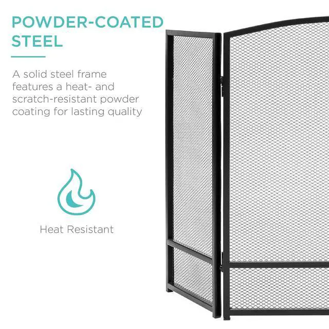 Alt view image 5 of 7 - 47.5x27.25in 3-Panel Simple Steel Mesh Fireplace Screen, Fire Spark Guard Grate for Living Room Home Decor w/Rustic Worn Finish - Black