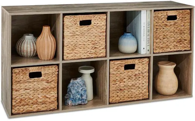 Main image of 8-Cube Storage Organizer, 11in Shelf Opening, Bookcase, Display Shelf, Customizable w/ 3 Removable Back Panels Greige