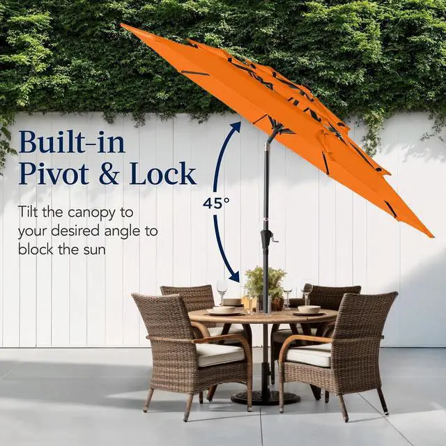 Alt view image 5 of 7 - 10ft 3-Tier Market Patio Umbrella, Outdoor Sun Shade with Tilt, Crank Lift, 8 Ribs for Backyard, Deck, Poolside Orange