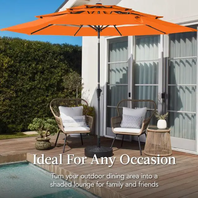 Alt view image 4 of 7 - 10ft 3-Tier Market Patio Umbrella, Outdoor Sun Shade with Tilt, Crank Lift, 8 Ribs for Backyard, Deck, Poolside Orange
