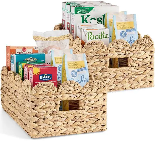 Main image of 16x12 Scalloped Shelf Baskets, Woven Storage Bins, Storage Organizers for Pantry, Living Room, Bedroom, Nursery & Laundry, 2 Pack - Natural