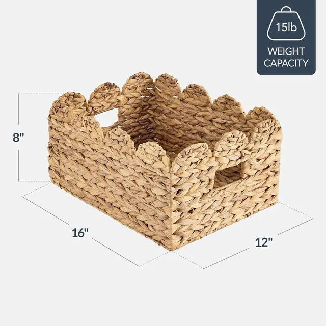 Alt view image 2 of 7 - 16x12 Scalloped Shelf Baskets, Woven Storage Bins, Storage Organizers for Pantry, Living Room, Bedroom, Nursery & Laundry, 2 Pack - Natural