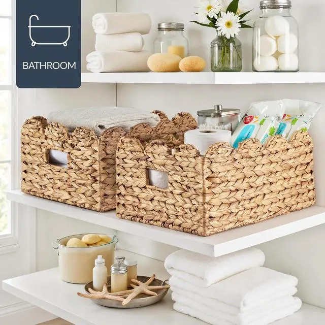 Alt view image 5 of 7 - 16x12 Scalloped Shelf Baskets, Woven Storage Bins, Storage Organizers for Pantry, Living Room, Bedroom, Nursery & Laundry, 2 Pack - Natural