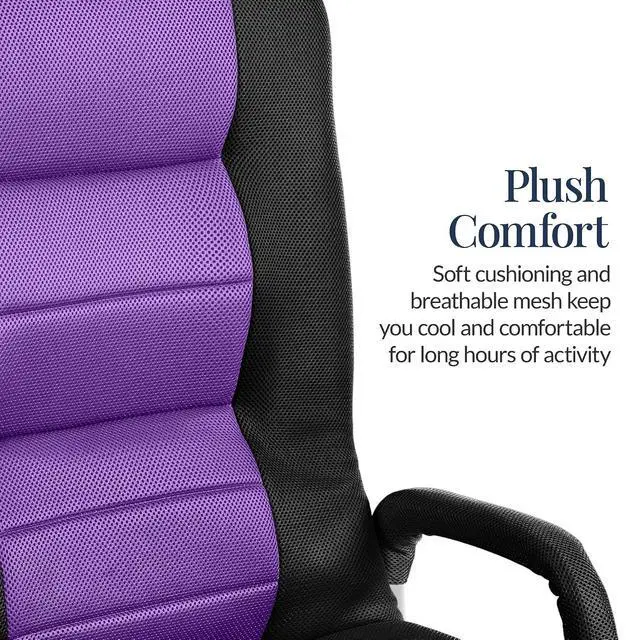 Alt view image 5 of 7 - Swivel Gaming Chair 360 Degree Multipurpose Floor Chair Rocker for TV, Reading, Playing Video Games w/Lumbar Support, Armrest Handles, Adjustable Foldable Backrest - Black/Purple