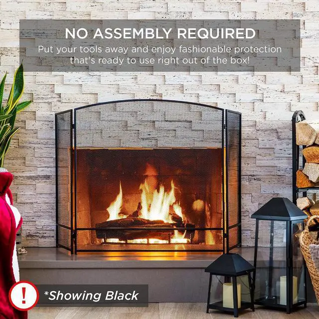 Alt view image 6 of 7 - 47.5x27.25in 3-Panel Simple Steel Mesh Fireplace Screen, Fire Spark Guard Grate for Living Room Home Decor w/Rustic Worn Finish - Black