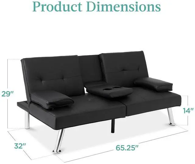 Alt view image 2 of 7 - Faux Leather Upholstered Modern Convertible Futon, Adjustable Folding Sofa Bed, Guest Bed w/Removable Armrests - Black