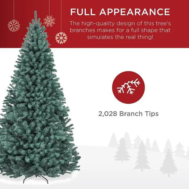 Alt view image 4 of 7 - Artificial Christmas Tree, 9ft Premium Unlit Realistic Spruce Holiday Décor w/Dense Branches, Metal Base Blue Spruce