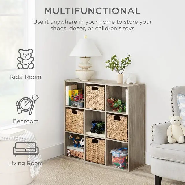 Alt view image 4 of 7 - Best Choice Products 9-Cube Storage Organizer, 13.5in Shelf Opening, Bookcase, Display Shelf, Customizable w/ 3 Removable Back Panels Greige