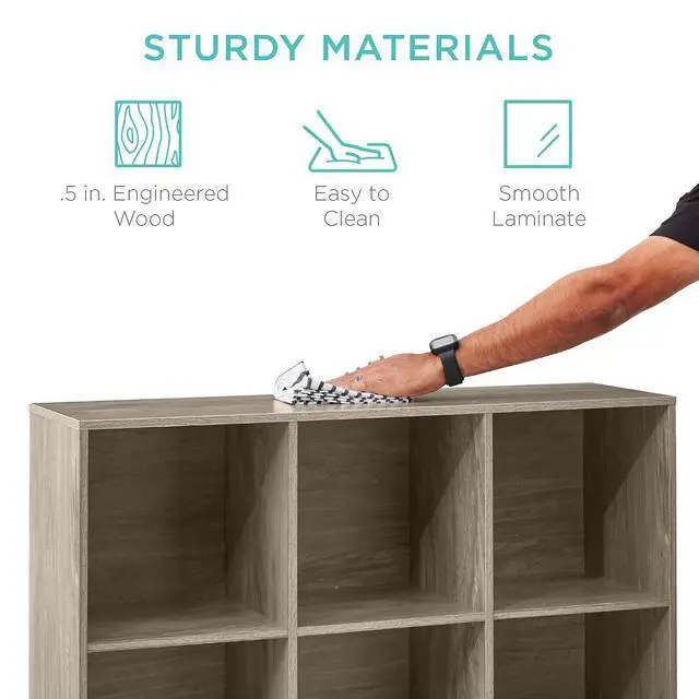 Alt view image 6 of 7 - Best Choice Products 9-Cube Storage Organizer, 13.5in Shelf Opening, Bookcase, Display Shelf, Customizable w/ 3 Removable Back Panels Greige