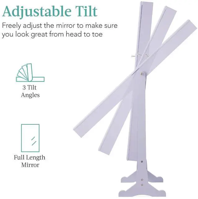 Alt view image 3 of 7 - Freestanding Jewelry Armoire Cabinet, Full Length Standing Mirror, Lockable Makeup Storage Organizer, w/Velvet Lining, 3 Angles, Lock, Accessory Pouch, 5 Shelves - Lavender