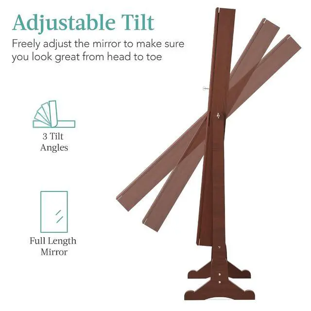 Alt view image 3 of 7 - Freestanding Jewelry Armoire Cabinet, Full Length Standing Mirror, Lockable Makeup Storage Organizer, w/Velvet Lining, 3 Angles, Lock, Accessory Pouch, 5 Shelves - Walnut