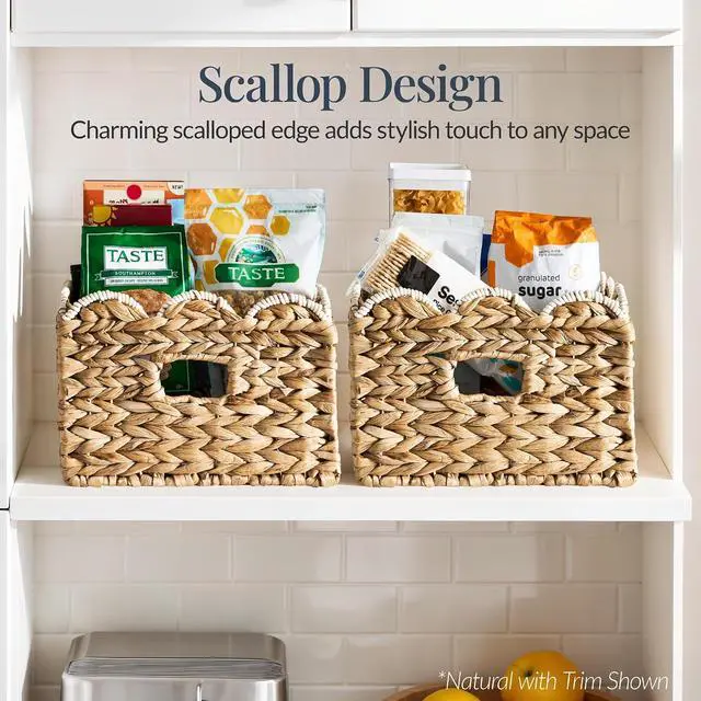 Alt view image 3 of 7 - 16x12 Scalloped Shelf Baskets, Woven Storage Bins, Storage Organizers for Pantry, Living Room, Bedroom, Nursery & Laundry, 2 Pack - Natural